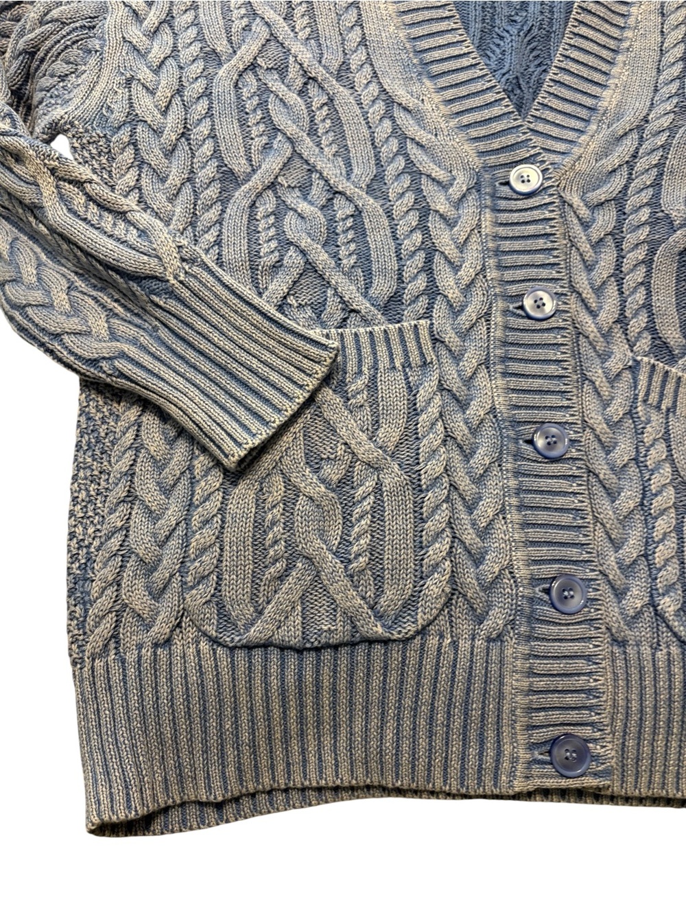 J. Crew Cable Knit V-Neck Cardigan Sweater Size Small Blue Beachy Cotton Summer - Picture 4 of 7